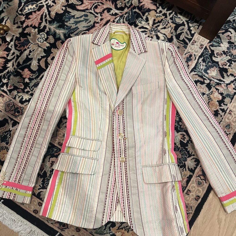 Vintage ETRO Jacket Blazer Multi Color Stripe 40
